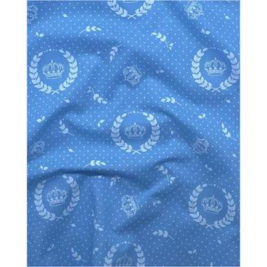 Imagem de Tecido Tricoline Estampado Coroa Azul Bebê e Branco - 1,50m de Largura