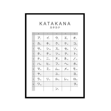 Imagem de Pôster do gráfico do alfabeto japonês Hiragana Katakana preto e branco pintura em tela educação aprender impressões escritório decoração sala de aula (SKU7,40.6x61.0 cm = (40 x 60 cm), moldura preta