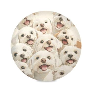 Imagem de STAYTOP Jogo americano redondo para cães brancos fofos, 6 peças, tapetes de mesa para férias, antiderrapante, fácil de limpar, para casa, cozinha, churrasco, festa, decoração de mesa