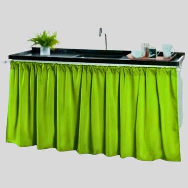 Imagem de Cortina Pia Cozinha Moderna Elegante 1,40 x 80 Decoração Balcão Tanque Tecido Oxford(Cortina Pia VERDE LIMÃO,1 UNIDADE)