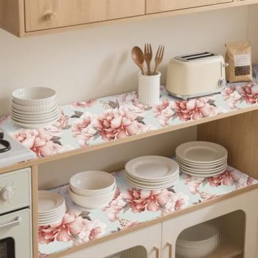Imagem de Floralplus Forro de prateleira para cozinha, prateleira autoadesiva e forro de gaveta, forro de armário antiderrapante à prova d'água, papel de contato floral para bancada de despensa de cômoda 45 x