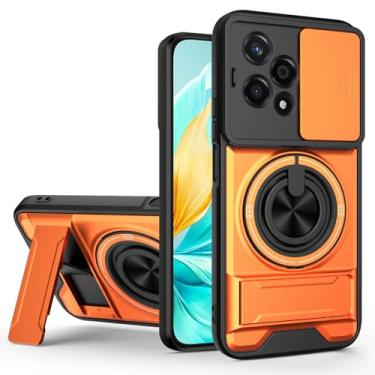 Imagem de SORAKA Capa para Honor 200 Lite 5G com suporte,proteção de lente com janela e capa dupla de PC e TPU compatível com suporte magnético para carro