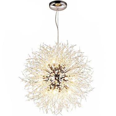 Imagem de Lustre Dandelion, Luminária Pendente Moderna com Cristal e Intensidade Ajustável, Luminária de Teto em Aço Inoxidável com Design de Fogos de Artifício para Sala de Jantar, Quarto, Banheiro,