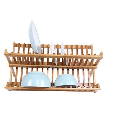 Imagem de Yosoo Rack de Pratos, Escorredor de Tigela de Placa Dobrável de Camada Dupla, Com Tratamento Carbonizado Desinfetado de Alta Temperatura, para Organizador