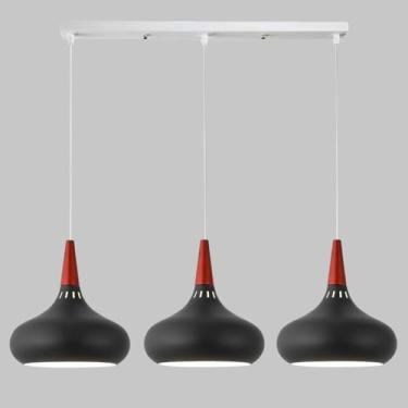 Imagem de Luminária pendente nórdica para interiores, lustre linear moderno, iluminação suspensa para ilha de cozinha, 3 lâmpadas E26, altura ajustável para sala de jantar.