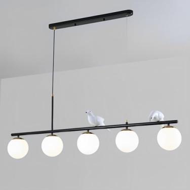 Imagem de Lustres de vidro modernos, lustre linear criativo com globo de vidro branco, lustre de teto para interiores, iluminação para sala de jantar, sala de estar, quarto, escritório, cozinha ou ilh