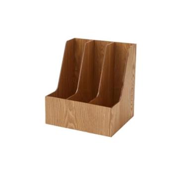 Imagem de Escritório Prateleira de arquivo metal com 3 compartimentos, organizador livros para escritório em casa, prateleira armazenamento para revistas papel Organizador de mesa(Natural)