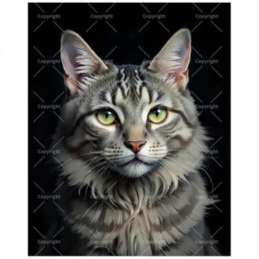 Imagem de TAOPAOLAB Kit de pintura animal por números para adultos - Pintura realista de gato cinza DIY em tela 20 x 30 cm, conjunto de tinta acrílica emoldurada, adequado para iniciantes, arte de animais de