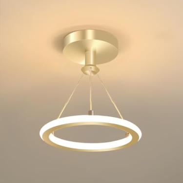 Imagem de Luminária pendente LED tricolor com fonte de luz variável, luminária pendente moderna e simples para hall de entrada e varanda (dourada)