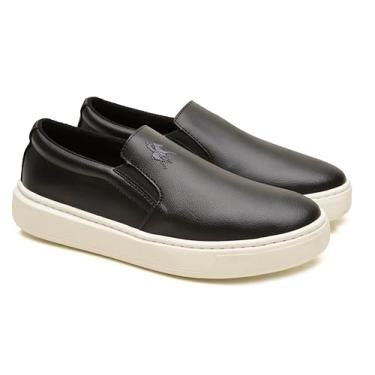 Imagem de Sapatenis Casual Masculino Polo London Club, Tênis Slip On Iate sem Cadarço Cano Baixo Couro Confort Premium (Preto, BR, Adulto, Numérico, 44)