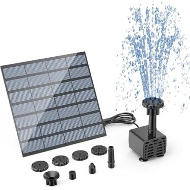 Imagem de Kit de bomba de fonte solar com painel solar separado, bomba de água solar atualizada de 1,2 W com cabo de 3 m de comprimento e 6 bocais fonte de água solar para banho de pássaros, lago ao ar livre