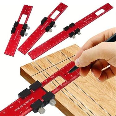 Imagem de Régua de bolso Régua para carpintaria Régua de marcação de alumínio com polegada e régua métrica tipo T ferramenta de layout quadrado com batentes deslizantes