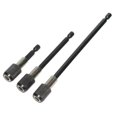 Imagem de 3 peças de haste sextavada de 0,6 cm (1/10.2 cm) suporte de chave de fenda com soquete de barra de liberação rápida, conjunto de adaptador de mandril de extensão magnética para parafusos, porcas