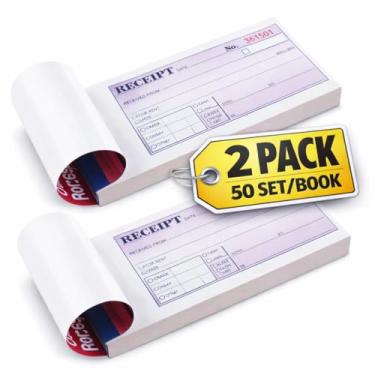 Imagem de 1 recibo de dinheiro e aluguel da IntheOffice, 6 x 19 cm, 3 peças, sem carbono, branco/canário, 50 conjuntos por livro (2 livros)
