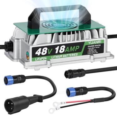 Imagem de Carregador de bateria LiFePO4 de 48 Volts, carregador de bateria de lítio de 18 A 58,4 V, IP67 à prova d'água, despertar 0V, carregador inteligente LiFePO4 de 18 AMP para baterias LiFePO4 de 58,4 V