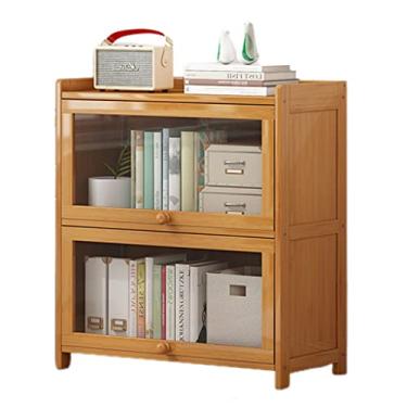 Imagem de Prateleira infantil organizadora de 2 a 5 camadas com portas dobráveis, estojo de exibição de armazenamento livre para quarto, sala de estar, escritório em casa, banheiro (cor: madeira,