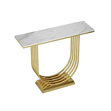Imagem de Mesa de console, mesas laterais, mesa de sofá, mesa de canto com moldura de mármore e metal, mesa de computador, café, lanche, console para sala de estar ou corredor 80 x 30 x 80 cm/31 × 11,8 × 31 pol