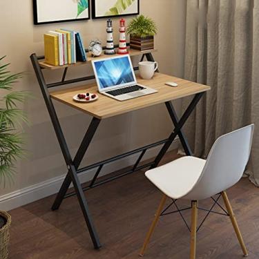 Imagem de Mesa dobrável de camada dupla em forma de X moderna mesa dobrável de madeira, mesa de computador com moldura com pernas pretas, mesa de computador de estudo de escritório em casa, 80 x 50 cm (cor: