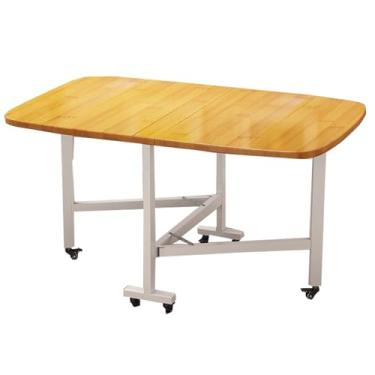 Imagem de Mesa de jantar dobrável, mesa dobrável de folhas com rodas, mesa de cozinha extensível móvel com economia de espaço em 3 formas para apartamentos pequenos (Cor: padrão Slub, Tamanho: 100 x 60 x 75 cm)