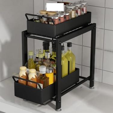Imagem de Prateleiras flutuantes, organizador para banheiro/cozinha, rack de armazenamento organizador sob armário de 2 camadas para balcão de armários de cozinha (cor: preto, tamanho: 36 x 28 x 39 cm) (cor