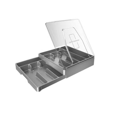 Imagem de GoCozy Organizador de talheres com tampa, organizador de talheres com 9 compartimentos, suporte de utensílios de plástico para bancada, bandeja de talheres para gaveta, cinza