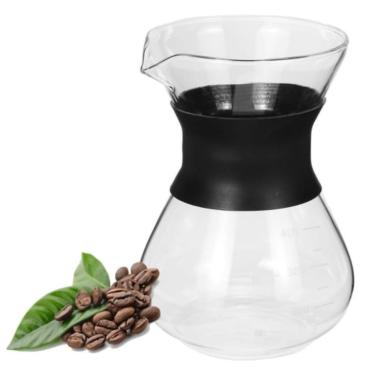 Imagem de Cafeteira Vidro Com Coador Inox Filtro Passador Cafe 400ml Bule Jarra Manual Boro Borossilicato Drip Moderno