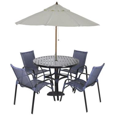 Imagem de Jogo 4 Cadeiras Emily E Mesa Com Ombrelone Trama Original Azul Dark