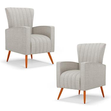 Imagem de Kit 02 Poltronas Decorativas Melody Com Pés Palito Linho Cinza Claro - Desk Design