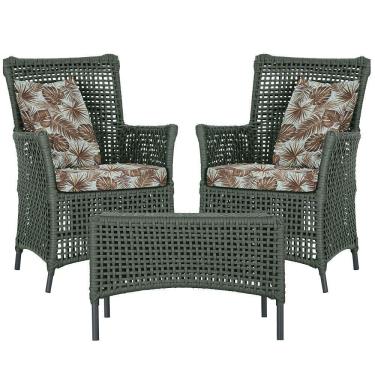 Imagem de 2 Poltronas E 1 Mesa Igapó Alumínio Preta Corda Náutica E6 Verde