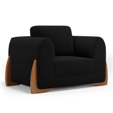 Imagem de Poltrona Decorativa Living Bloom Com Pés De Madeira Bouclê Preto - Desk Design