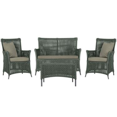 Imagem de Jogo Sofá E 2 Poltronas E Mesa Igapó Preta E8 Trama Original Verde