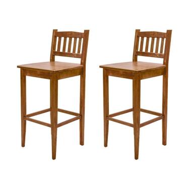 Imagem de Kit 2 Banquetas Gourmet Rústica Para Restaurantes Em Madeira Maciça Bh - Natural - Bege