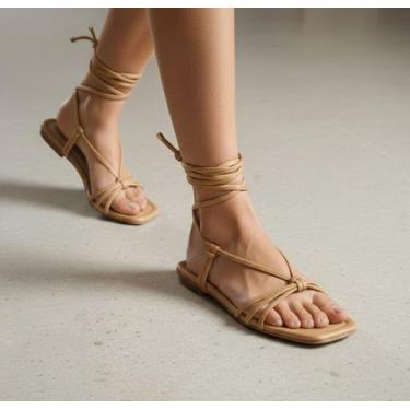 Imagem de Rasteira Sandália Rasteirinha Feminino Amarração Tiras e No - Rozes Sh