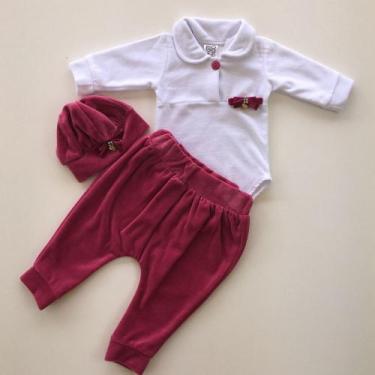 Imagem de Conjunto bebe menina plush com boina delicada - MULEKA SAPEKA, G, Bord