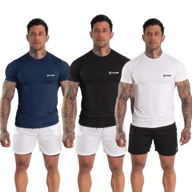 Imagem de Kit 3 Camisa Manga Curta Térmica Masculina Slim Proteção Uv-Masculino