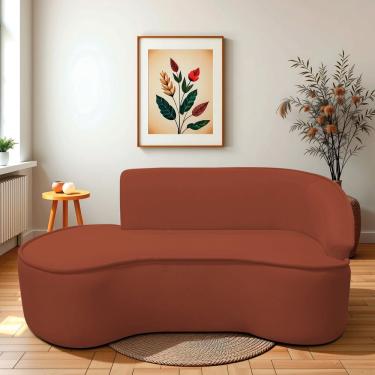 Imagem de Divã Recamier Curvo Sala De Estar Recepção Marrocos 200cm Lado Esquerdo Bouclé Terracota