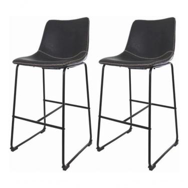 Imagem de Kit 2 Banquetas Munich Estofadas Pretas Com Encosto 74cm Base Metálica