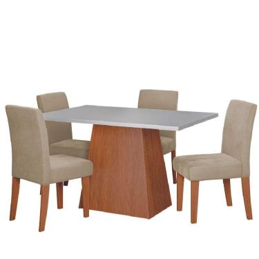 Imagem de Conjunto Sala De Jantar Mesa 1,36m Trento 4 Cadeiras Trieste Dobuê Madeirado / Bege
