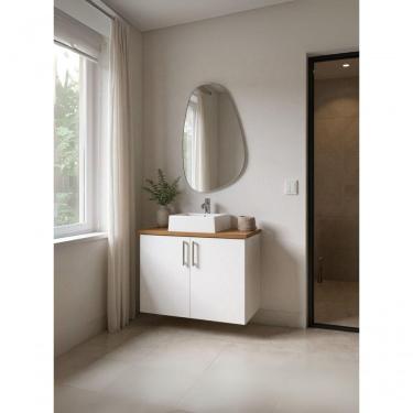 Imagem de Gabinete Para Banheiro Com Cuba E Espelho Organico 80cm Mdf Freijo Com Branco Paris - On Móveis
