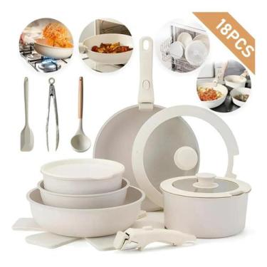 Imagem de Jogo De Panelas Cerâmica Indução e Gás Com Cabo Removível Forno 18 Pçs