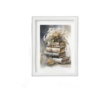Imagem de Quadro Livros E Flores 60X48Cm