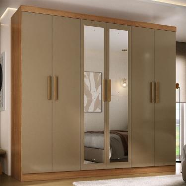 Imagem de Guarda-Roupa Solteiro Lancaster 6 Portas 3 Gavetas 100% Mdf com Espelho Cinamomo/Cappuccino - Panorama Móveis
