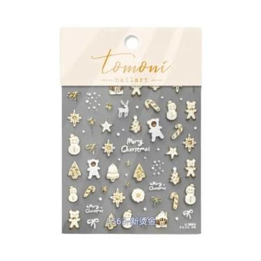 Imagem de Adesivos De Unha 3D De Natal Com Borda Dourada De Urso, Decalques De U