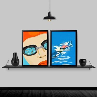 Imagem de Kit 2 Quadros Decorativos Natação 33X24Cm Preta