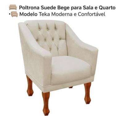 Imagem de  Poltrona Suede Bege para Sala e Quarto  Modelo Teka Moderna e Confort