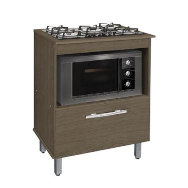 Imagem de Balcão Cooktop Forno Gabinete Fogão Cozinha Buriti Amêndoa - Passe Bem