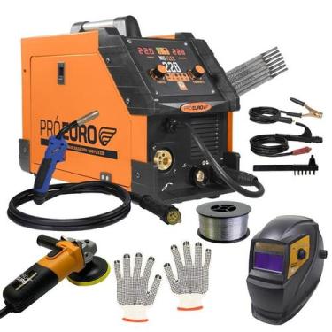 Imagem de Kit Máquina de Solda Multiprocesso Mig 228a Flex + Máscara + Arame + E