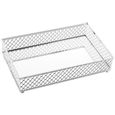 Imagem de Bandeja Decorativa de Metal com Espelho Barcelona Prata Lyor, Prateado
