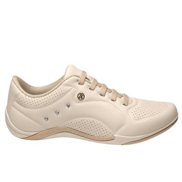 Imagem de Tênis Casual Feminino Kolosh Bege Com Strass Confortável Leve Antiderrapante C1286A