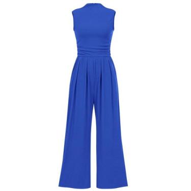 Imagem de Mono Enterizo PRETTYGARDEN para Mujer sin Mangas Cuello Simulado Azul 